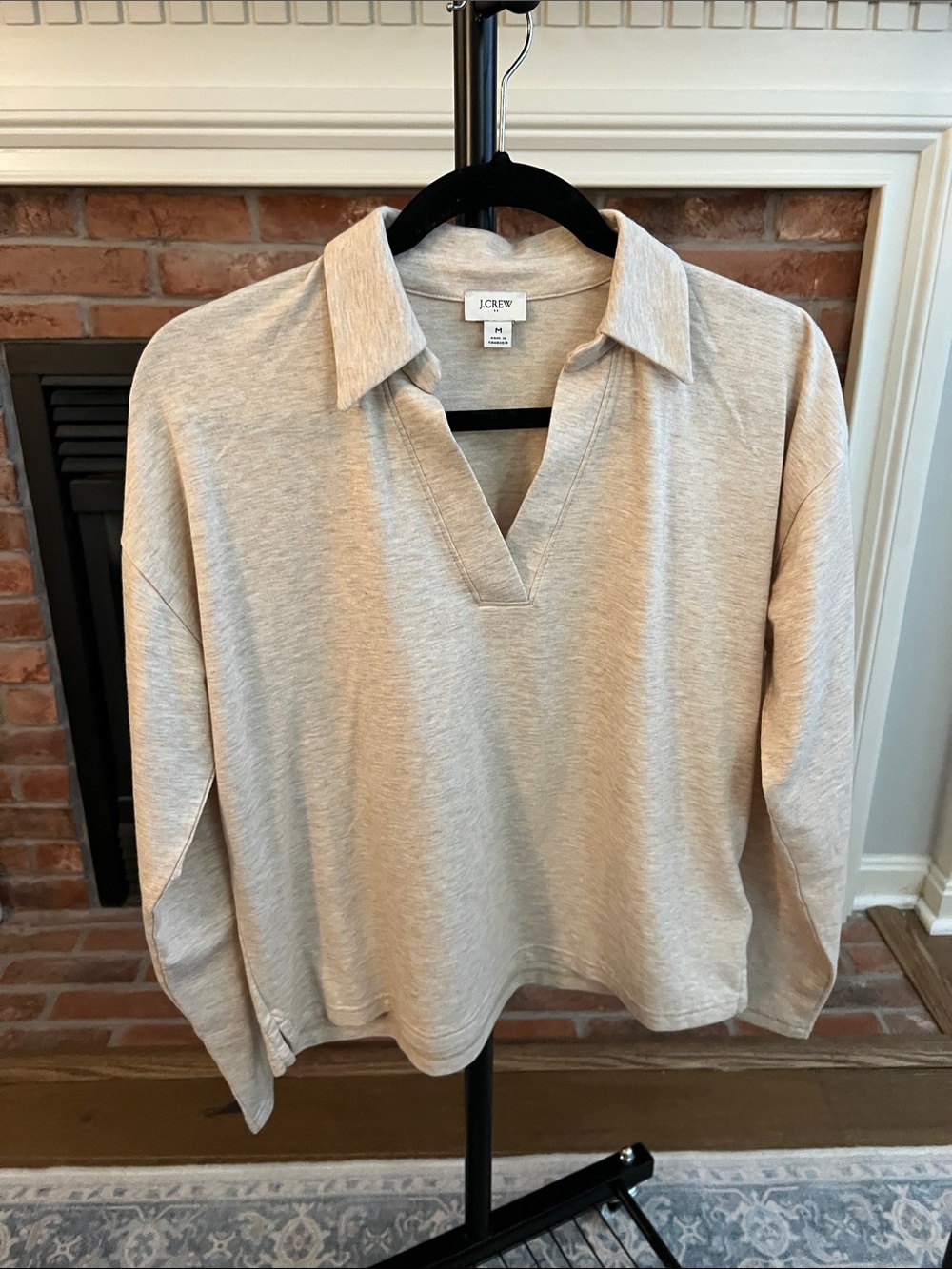 J. Crew Factory Light Taupe Collared V-Notch Pullover Sweatshirt